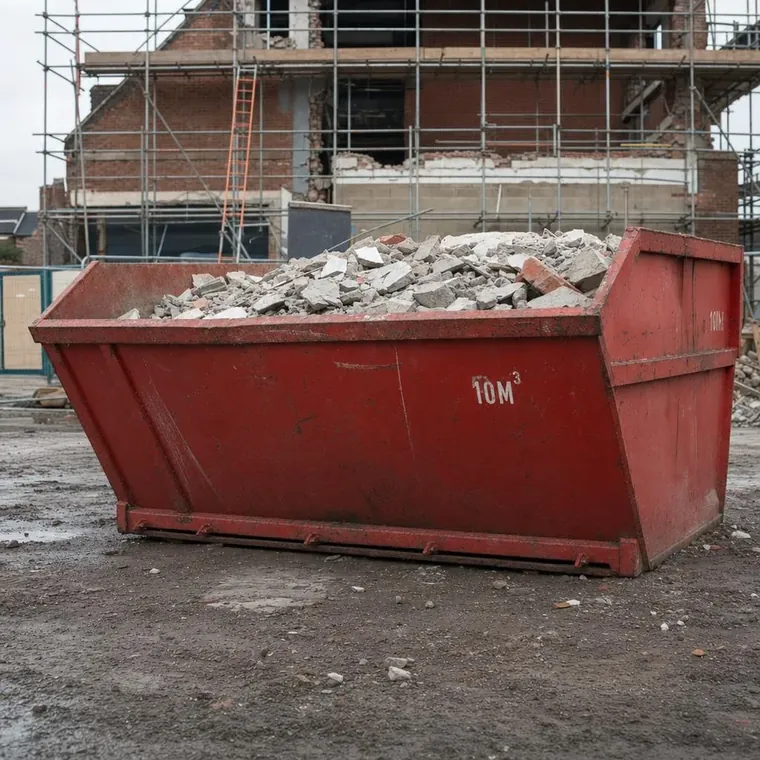 Benne de 10 m³ sur un chantier
