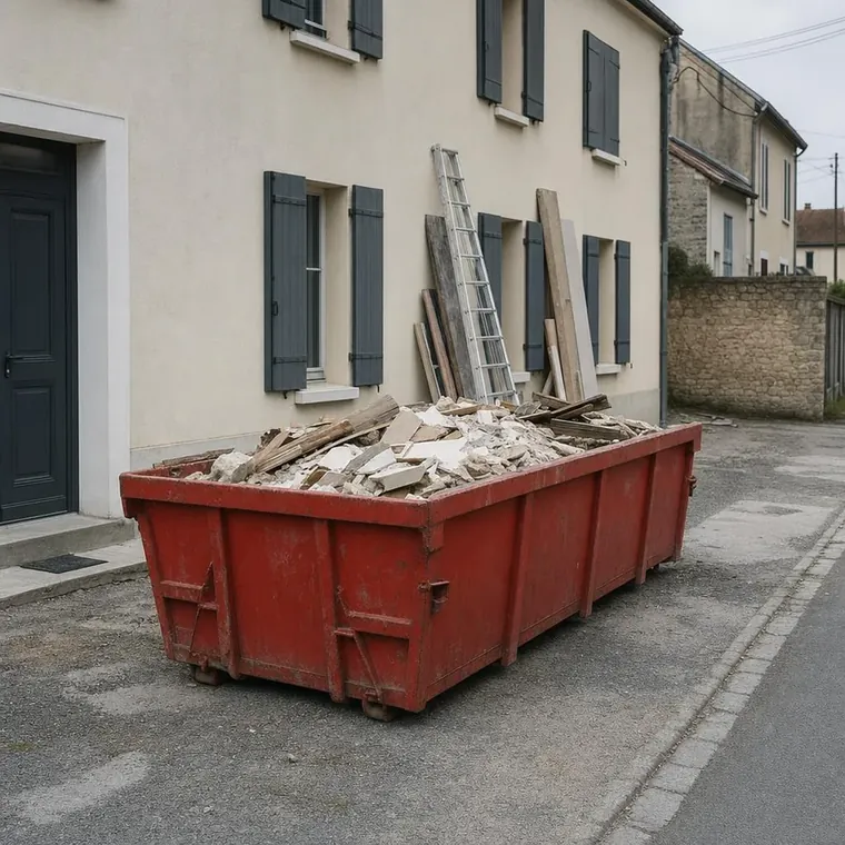 Benne de 6 m³ sur un chantier